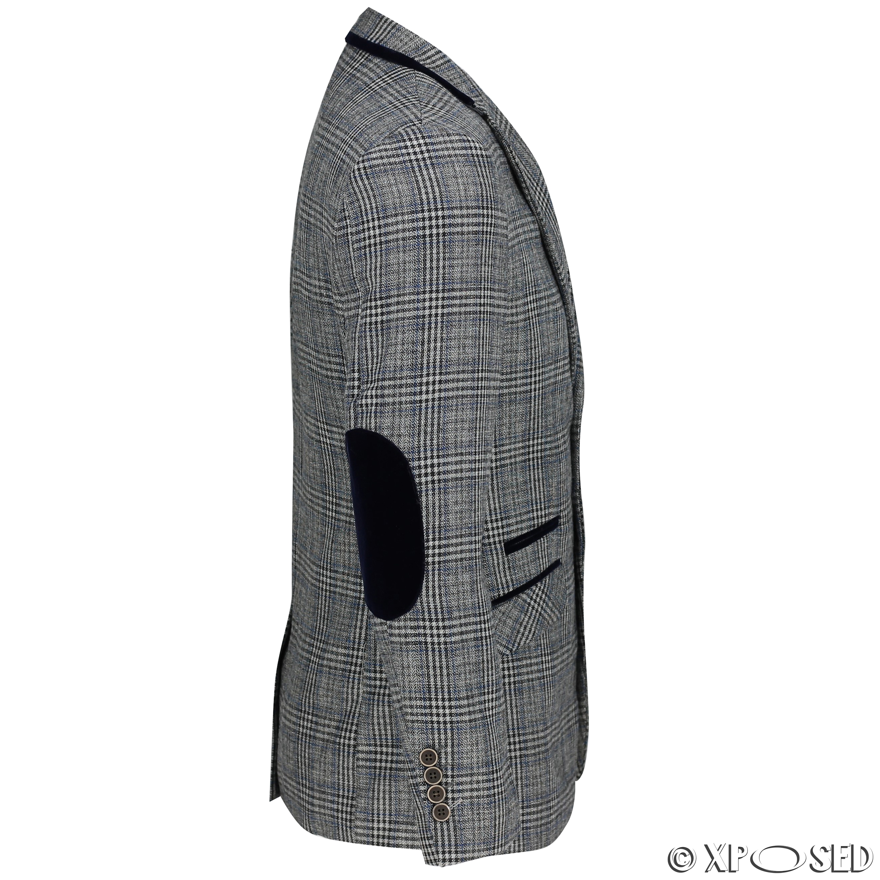 Mens Vintage Tweed Herringbone Check Blazer Velvet Elbow Patch Brown